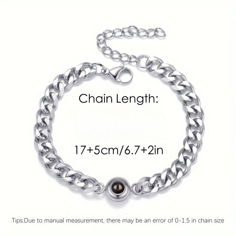 Bracelet Custom Photo Projection Stainless Steel Cuban with Waterproof, 17+5 cm/6.7+2 - product gallery image 6