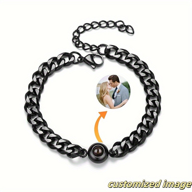 Bracelet Custom Photo Projection Stainless Steel Cuban with Waterproof, 17+5 cm/6.7+2 - product gallery image 8