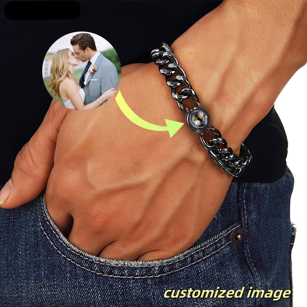 Bracelet Custom Photo Projection Stainless Steel Cuban with Waterproof, 17+5 cm/6.7+2 - product gallery image 9
