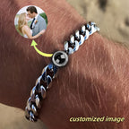 Bracelet Custom Photo Projection Stainless Steel Cuban with Waterproof, 17+5 cm/6.7+2