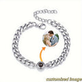 Bracelet Custom Photo Projection Stainless Steel Cuban with Waterproof, 17+5 cm/6.7+2 - Silvery, 17+5 cm/6.7+2 in option