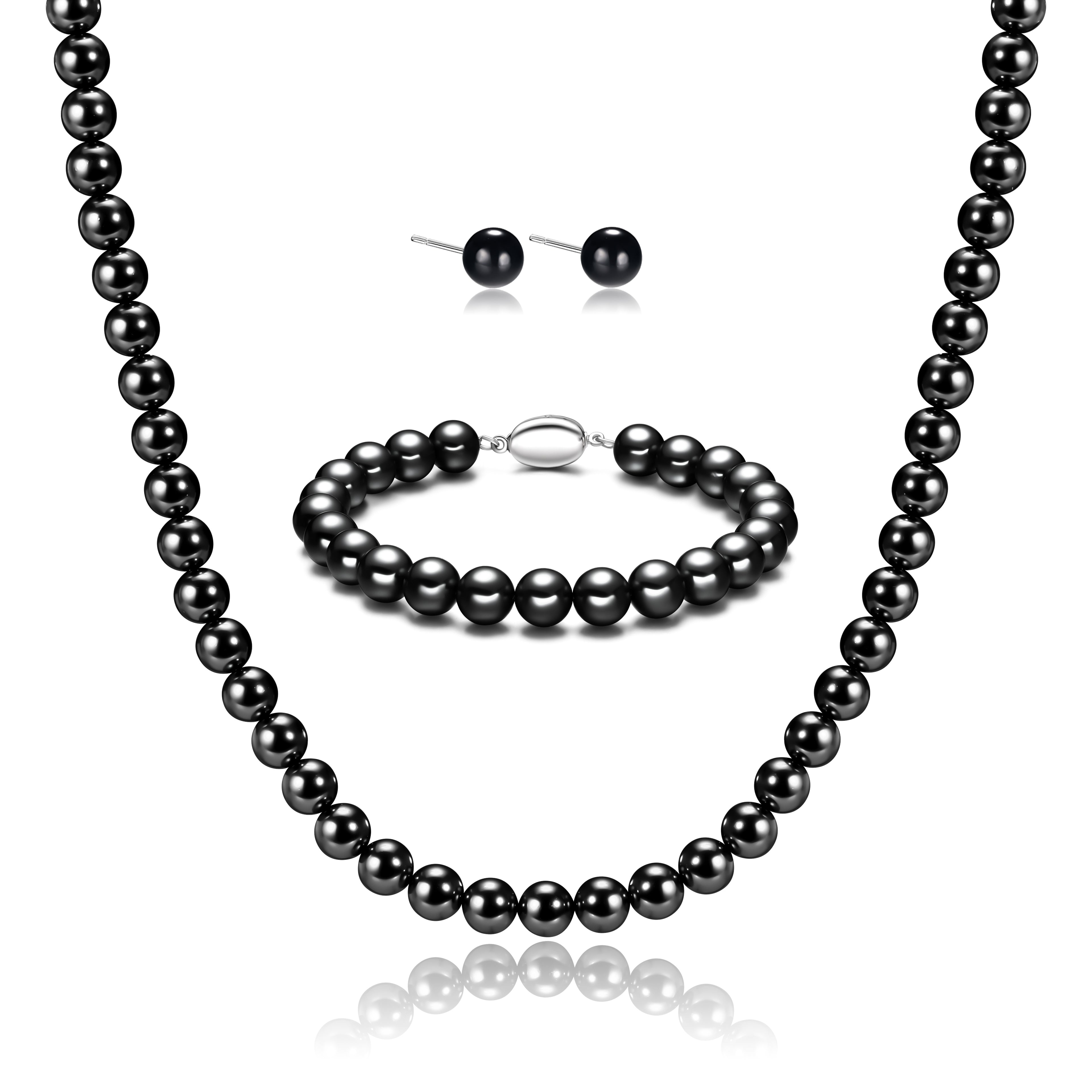 Bracelet Freshwater Pearl Jewellery Women 3-Piece with Metal - Black option