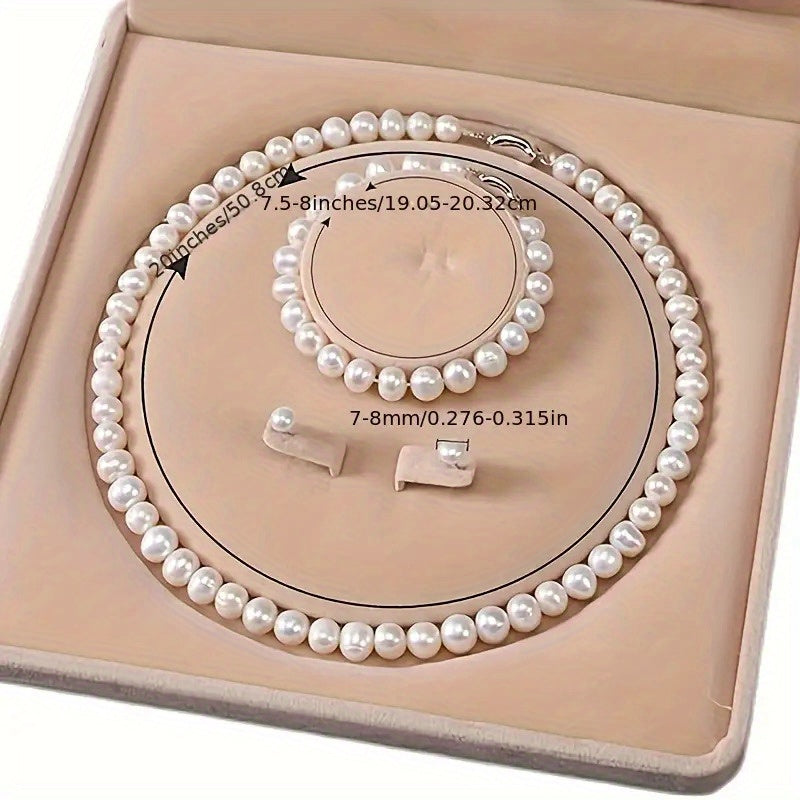 Bracelet Freshwater Pearl Jewellery Women 3-Piece with Metal - product gallery image 4