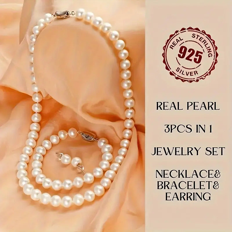 Bracelet Freshwater Pearl Jewellery Women 3-Piece with Metal - product gallery image 6