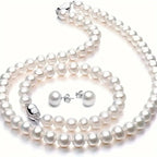 Bracelet Freshwater Pearl Jewellery Women 3-Piece with Metal