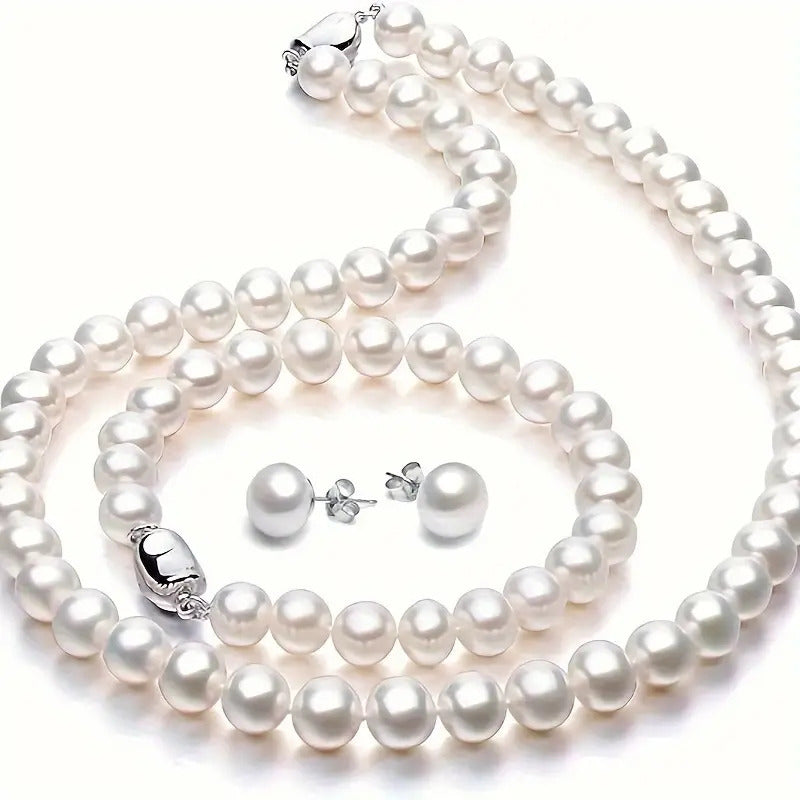 Bracelet Freshwater Pearl Jewellery Women 3-Piece with Metal