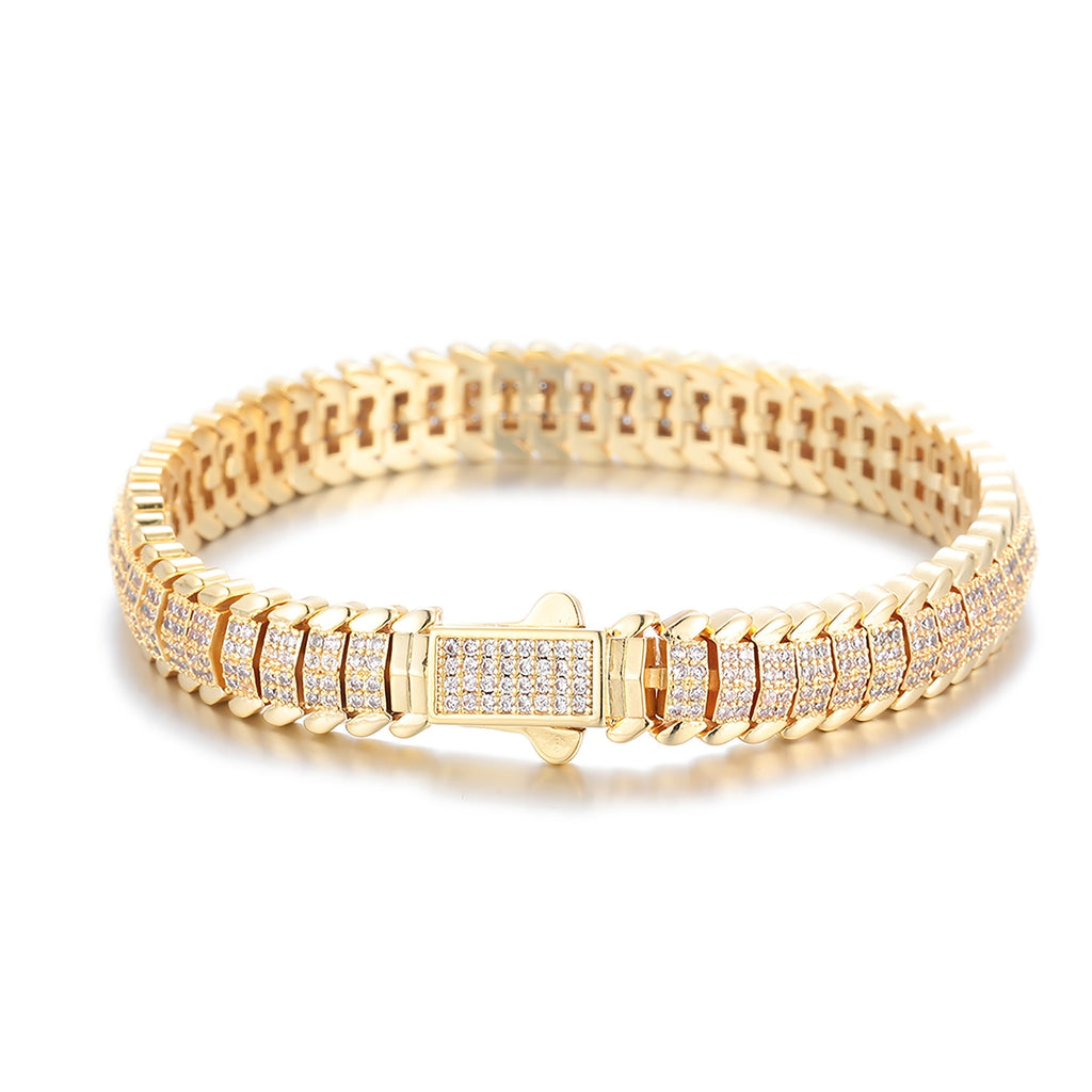 Bracelet Hip Hop Iced Out Chain Gold with 9mm for layering and statement styling - Golden, 17.78cm option