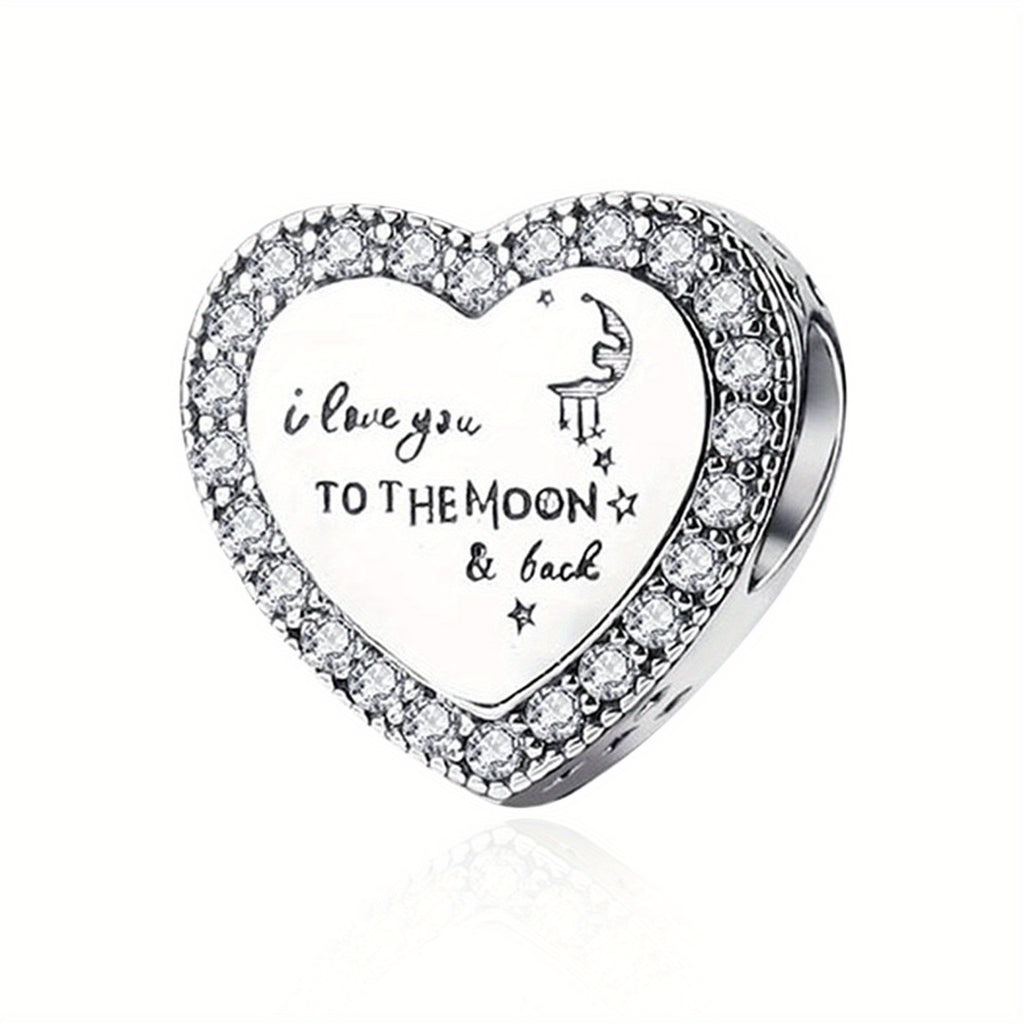 Bracelet S925 Sterling Silver Love You Moon for daily wear - Love You Moon Back Heart Charm option