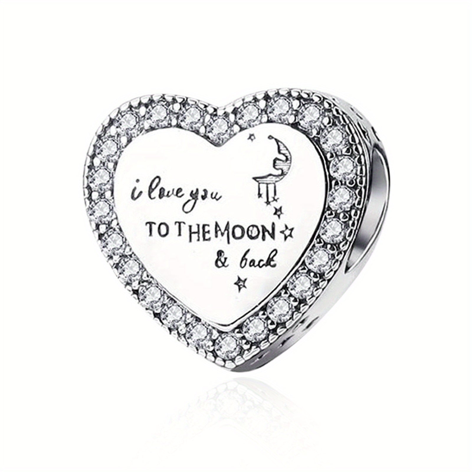 Bracelet S925 Sterling Silver Love You Moon for daily wear - Love You Moon Back Heart Charm option
