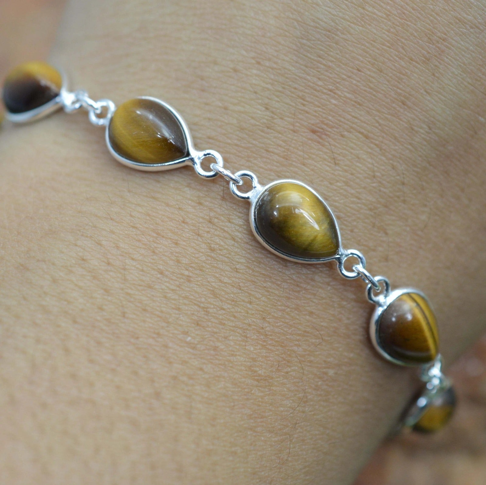 Bracelet Sterling Silver Gemstone Teardrop for layering and statement styling - product gallery image 4
