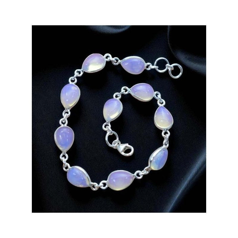 Bracelet Sterling Silver Gemstone Teardrop for layering and statement styling - Milky Opalite option