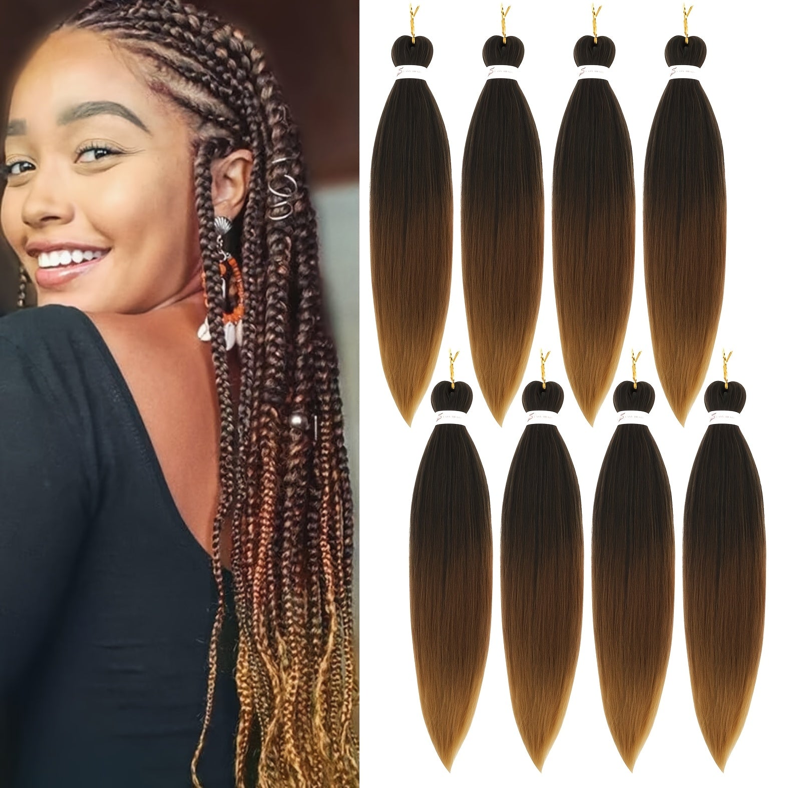 Braiding Hair Pre-Stretched Packs Long Soft Yaki Texture with 76cm, 8 Packs - 1B/30/27(8Packs), 50.8cm option