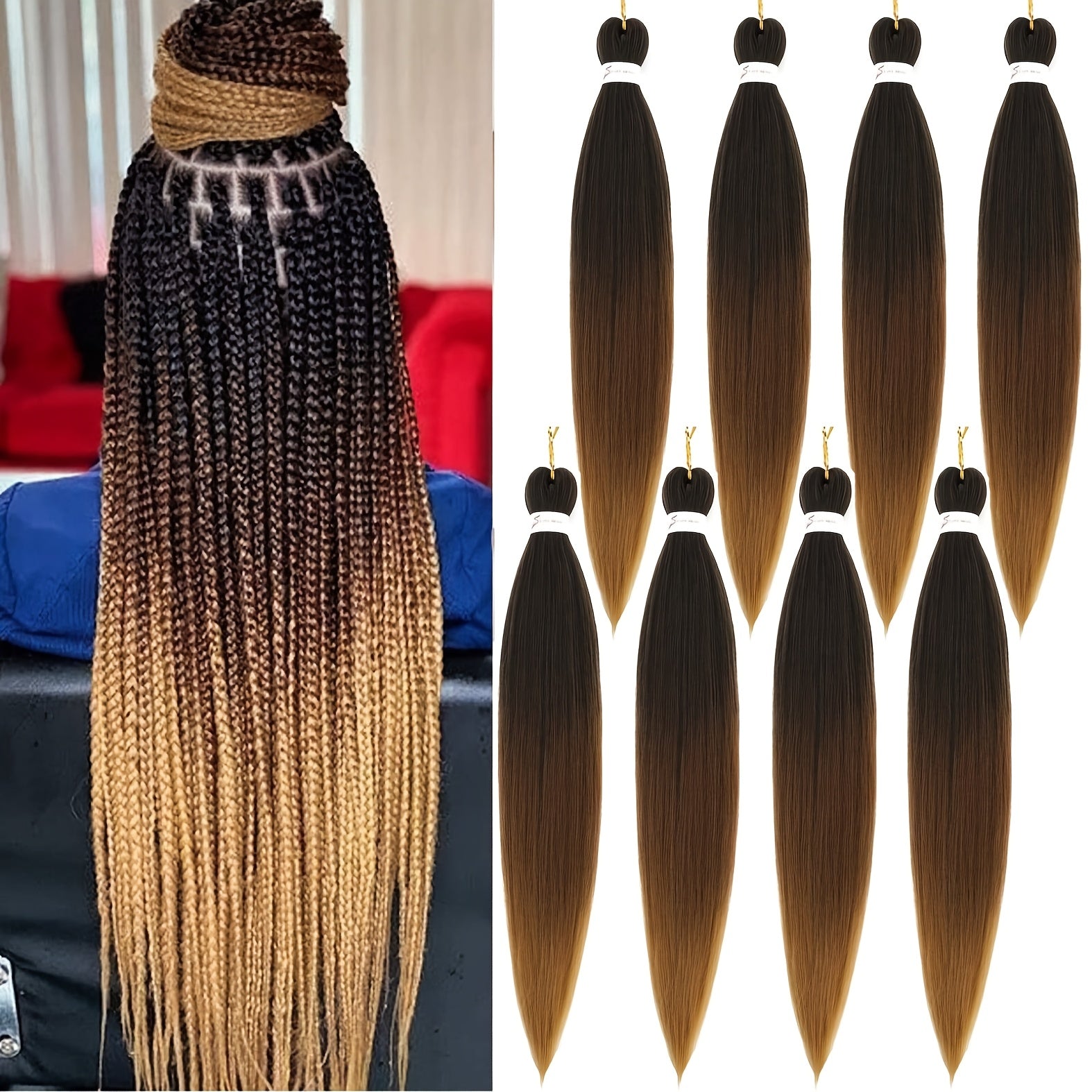 Braiding Hair Pre-Stretched Packs Long Soft Yaki Texture with 76cm, 8 Packs