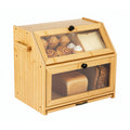 Bread Bin with Non-Slip, Wood, Solid Pine Wooden Acrylic Window Magnetic - Wood Color, Double Layer option