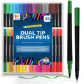 Brush Pen with 36 Pack, Dual Tip Pens Watercolour Colouring Markers - As shown option