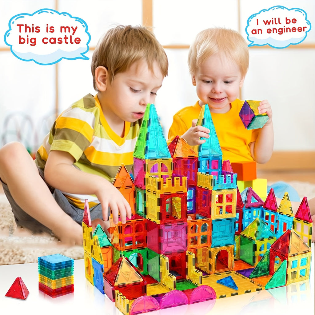 Building Toy with Plastic, Boy Girl, Magnetic Tiles Blocks Kids Colourful STEM - product gallery image 2