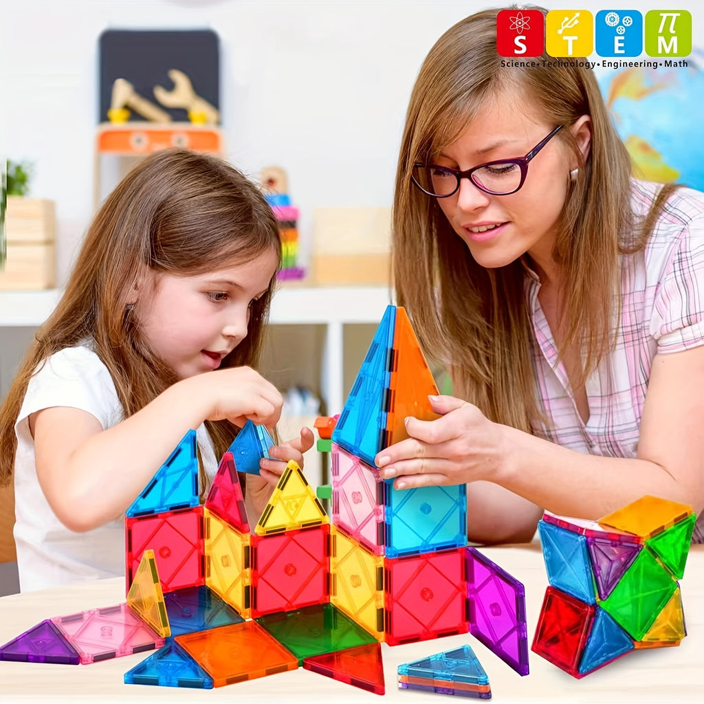 Building Toy with Plastic, Boy Girl, Magnetic Tiles Blocks Kids Colourful STEM - product gallery image 3
