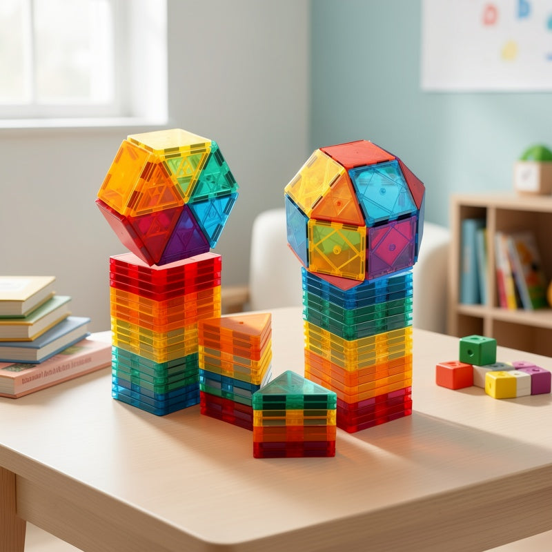 Building Toy with Plastic, Boy Girl, Magnetic Tiles Blocks Kids Colourful STEM - product gallery image 5