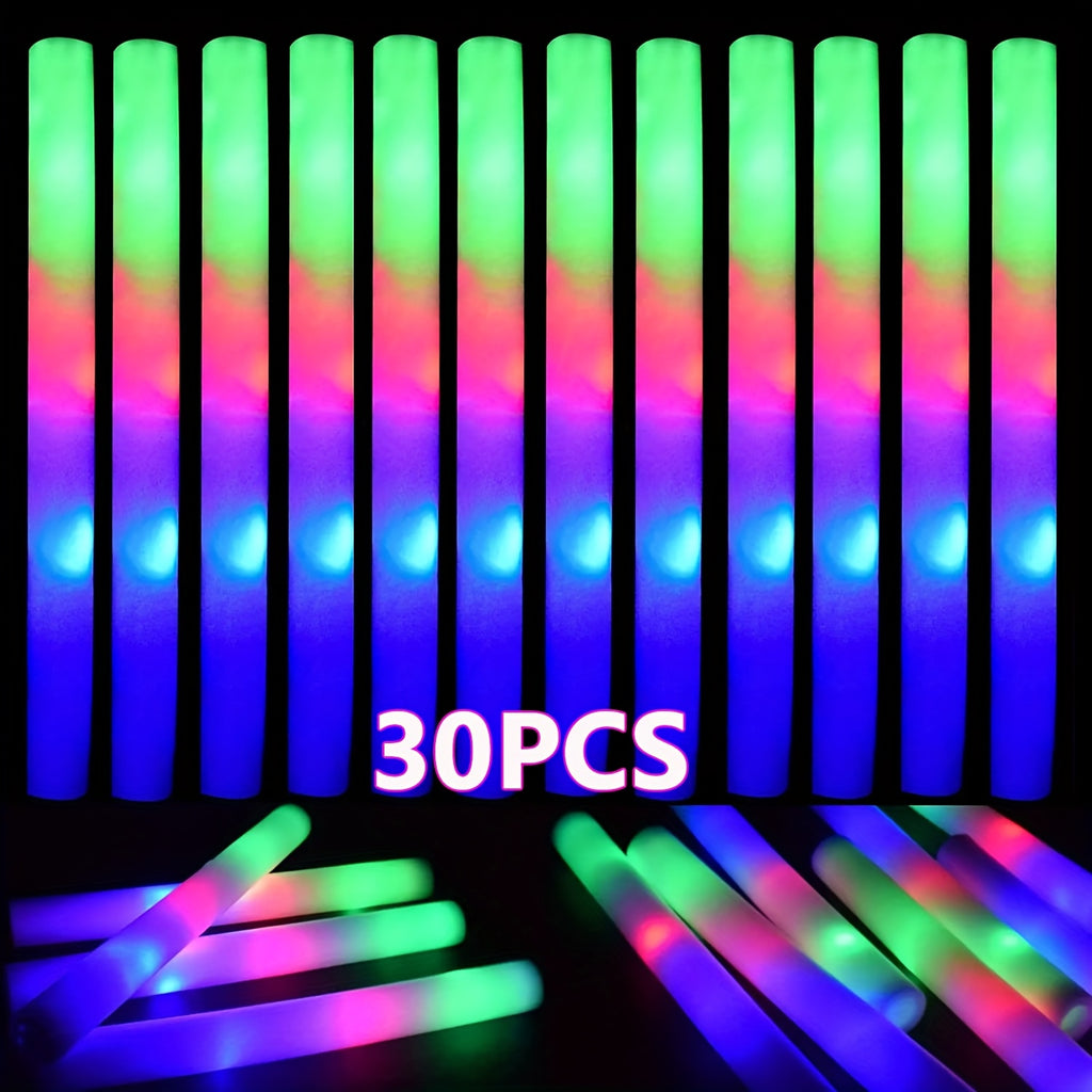 Bulk Pack of 30 LED Foam Light Stick with 30pcs, Sticks Flashing Party Favors in Three