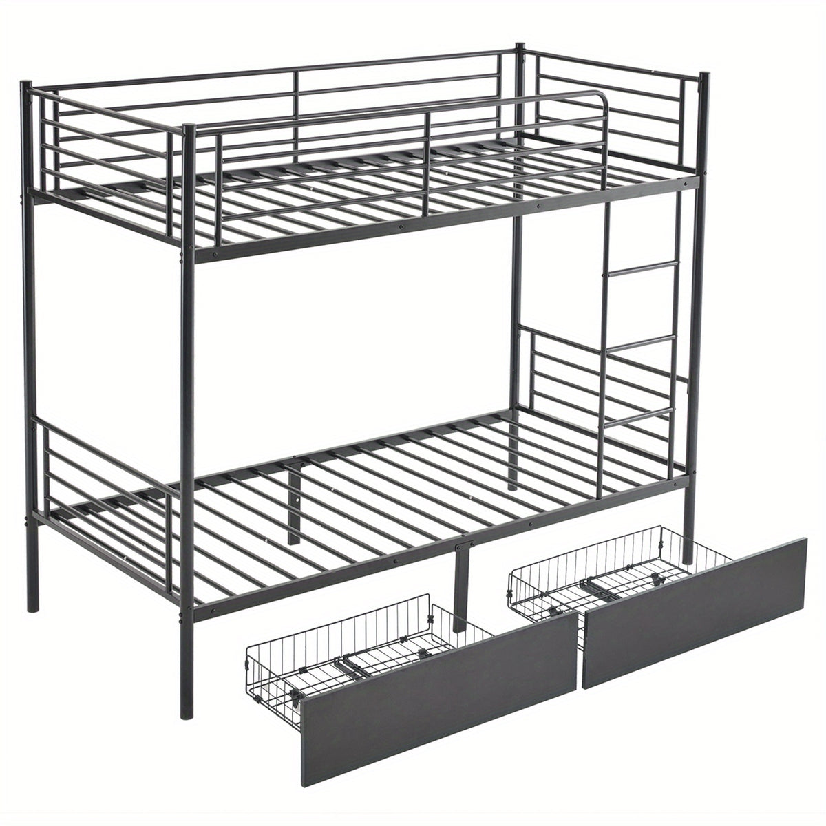 Bunk Bed with Metal, Adult Twin Over Twin Metal Frame - Black, with 2 drawers option