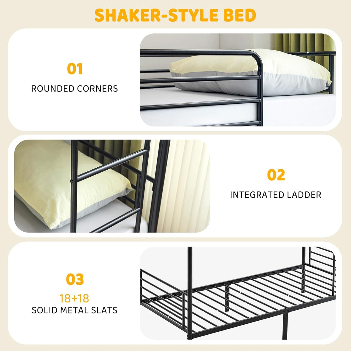 Bunk Bed with Metal, Adult Twin Over Twin Metal Frame - product gallery image 9