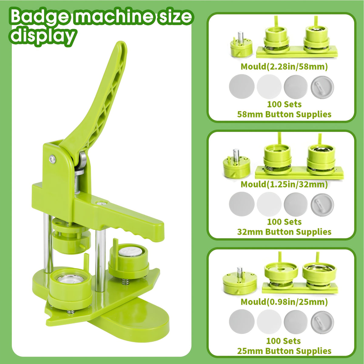 Button Maker Machine with 25mm, 32mm, 100-Piece Kit Pin Badge Press Supplies - product gallery image 5