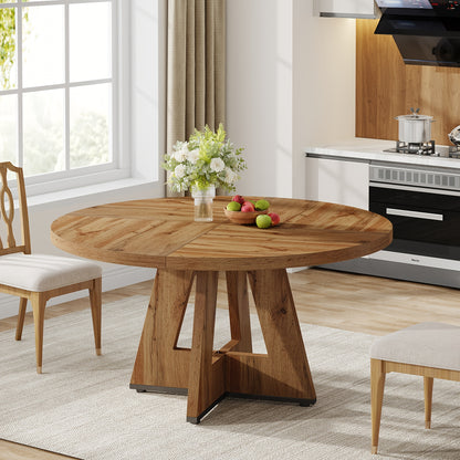 Round Dining Table, Retro Base & Engineered Wood Tabletop, Multi-Functional for Dining Room Conference Desk Office Desk, Suitable for 4 People, 47 Inch, Space-Saving for Small Homes, Assembly
