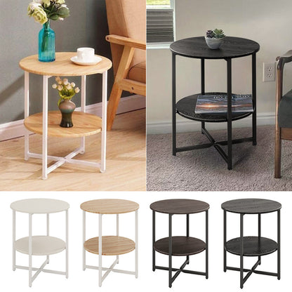 2-Tier Round Side Table - Multi-Level Storage Coffee Table for Plants/Lamps, Space-Saving Sofa/Bedside Organizer (15.75×15.75×18.5")