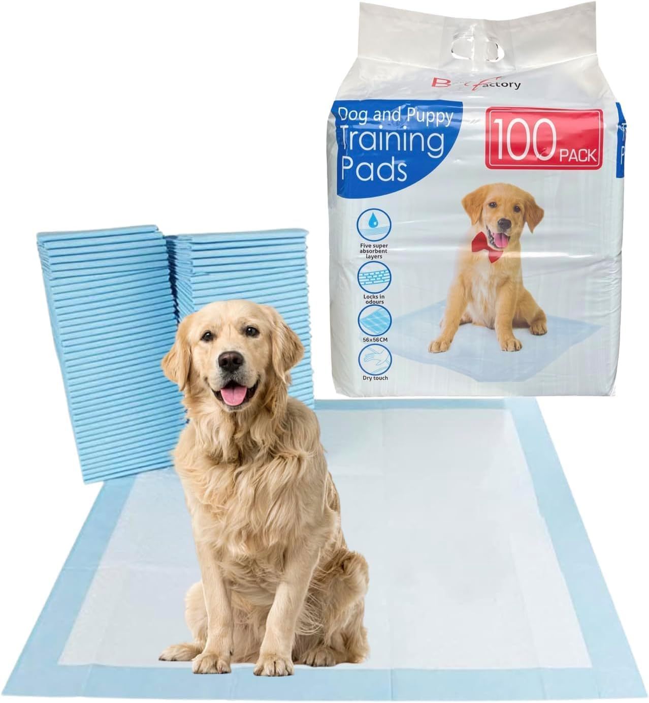50 / 100 Pack Puppy Training Pads 56×56cm, Thick Super Absorbent Pet Urine Pads with Leakproof Backing, Disposable Dog Pee Pads for Puppies, Dogs & Small Pets, Fast Dry Surface, Odour Control Pads for House Training, Crates, Travel & Indoor Use