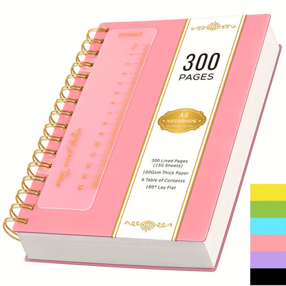 A5 Notebook, 300 Pages Wirebound Spiral Notepad for Writing, with Bookmark Ruler, 100gsm College Ruled Paper, No Bleed, PVC Cover, for Work Office School, 14.5 X 21cm Christmas Gifts, Back to School, College Essentials