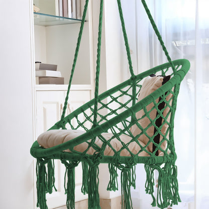 Balcony Rocking Chair, Courtyard Woven Hanging Basket, Hanging Cotton Rope Iron Ring Hanging Chair, Suitable for Indoor, Outdoor, Home, Balcony, Courtyard, Garden, Maximum Load Capacity: 200kg, Material: Iron Ring, Cotton Rope (No Include Cushion)