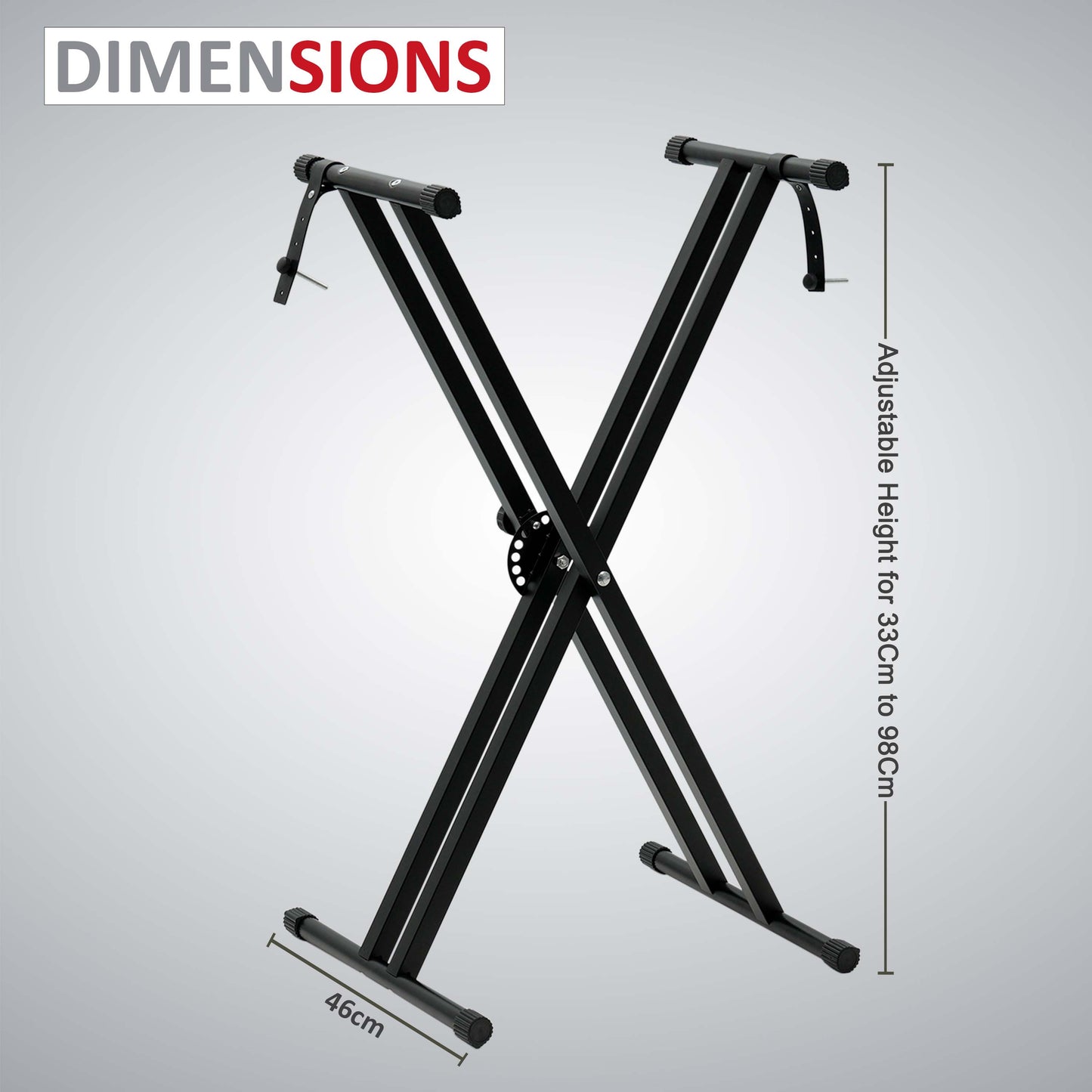 X-Frame Keyboard Stand - Height Adjustable Single/Double Braced for Keyboards, Synthesisers and Digital Pianos - Black