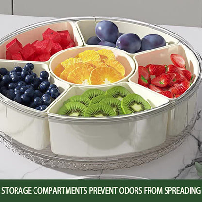 Divided Snack Box with Lid&Handle,6-compartment Snack Box, Reusable Rotating Snack Tray Veggie Fruits Container, Candy Fruit Nut Snack Party Entertainment Picnic Portable Tray