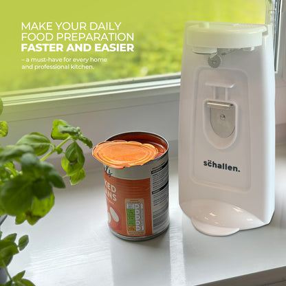 Schallen Electric Can Opener Automatic 3-in-1 Kitchen Appliance with Hands-Free Can Opening, Built-In Bottle Opener & Knife Sharpener | Electric Tin Opener for Easy Opening Cans, Jars, and Bottles | Hidden Power Cord Storage | Stainless Steel Durable Kitc