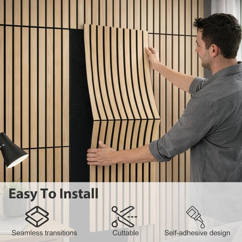 2 Pack 120x32cm Wood Slat Wall Panels, Foldable Acoustic Sound Proofing Panels with Felt Backing for Home Bedroom TV Feature Wall