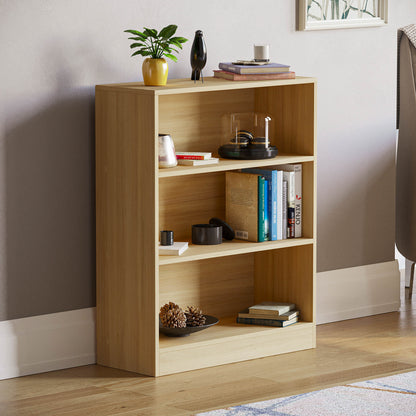 3-Tier Bokcase, Wooden 3 Tier Low Bookcase Wooden Shelving Display Storage Unit Home Office Living Room Bedroom Furniture