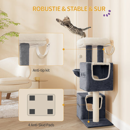 Cat Tree, Small Scratching Post, Multi-Storey Scratching Post with Perch, Cat House Furniture with 2 Caves, Sisal Cat Scratching Post, Hammock, 98 Cm