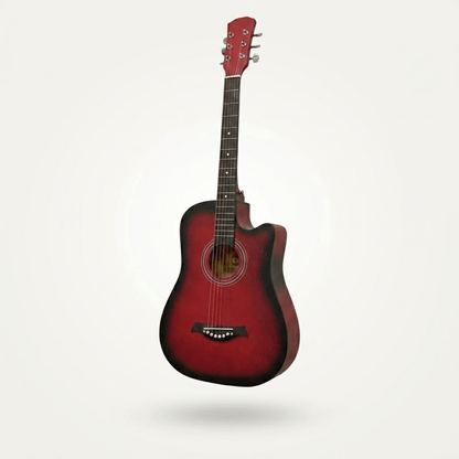 Red Acoustic Guitar For Beginners Cutaway Hardwood Finish 38" Inch Full Size Adult Matt Finish Christmas Birthday Gift