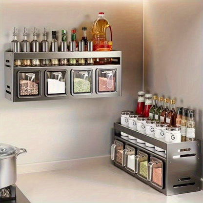 Five Grids Kitchen Spice Rack Organizer for The Wall, Pull-Out Shelf, Multifunctional Seasoning Container Set, Kitchen Storage.