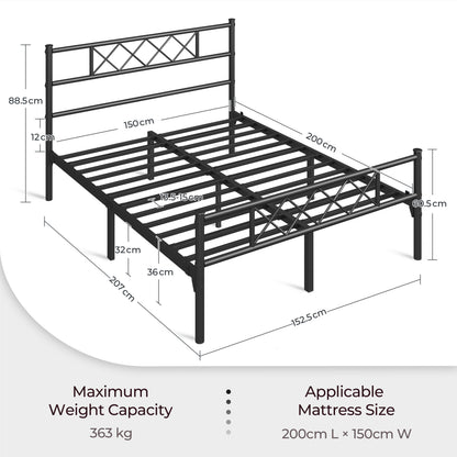 Costoffs Metal Bed Frame Metal-Framed Bed Base with Storage, Bed Foundation for Small Space, Easy Assembly Bed Foundation with Cross-design Headboard and Footboard for Bedrooms, Single/Double/king, Black/White/Pink