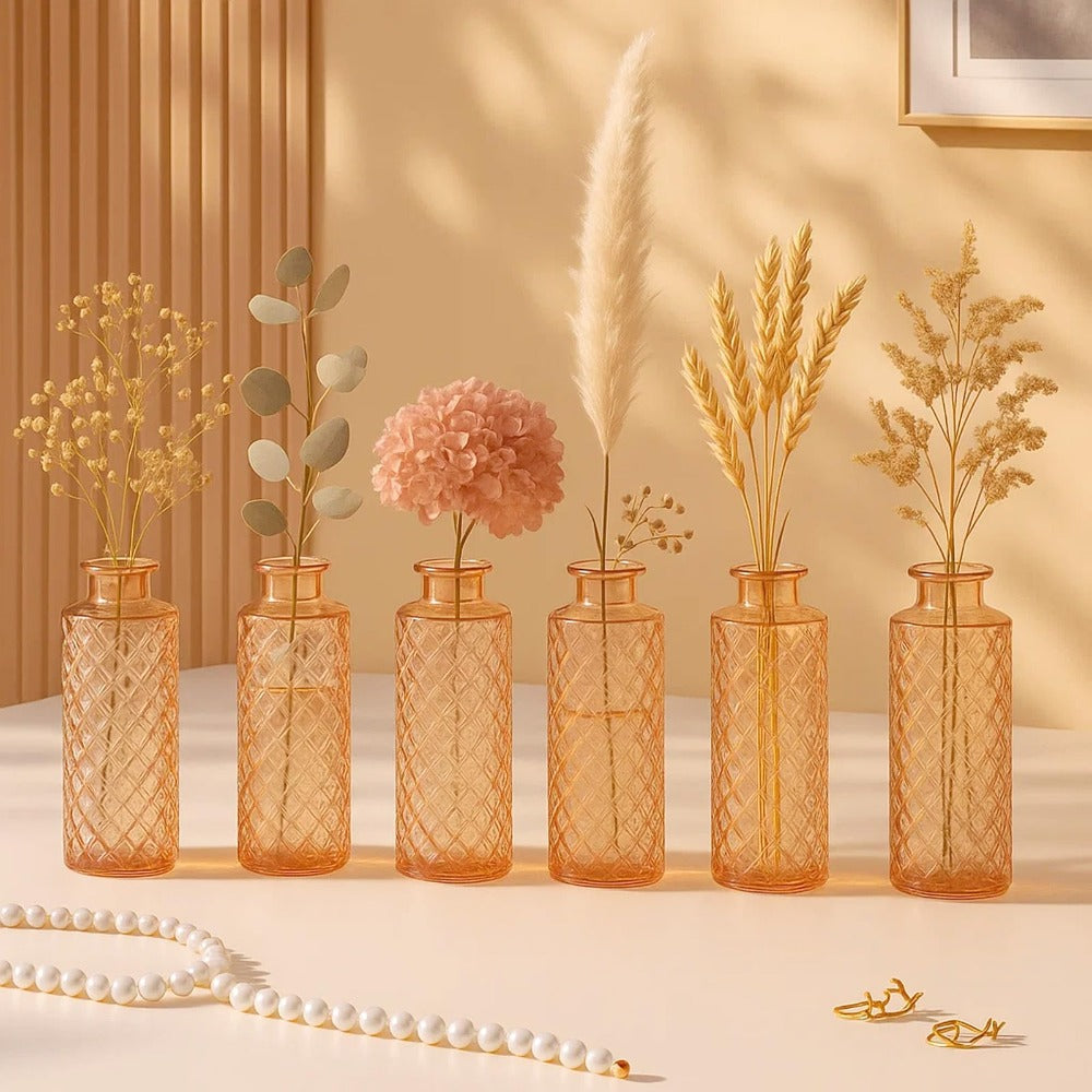 A set of 12 glass bud vases, small retro glass vases, minimalist retro dining table center decorations, home decor, wedding parties, restaurants, floral arrangements, tea lights, candle holders, desktop decorations