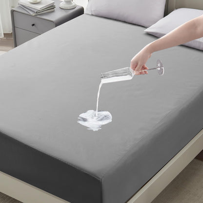 Waterproof Fitted Bed Sheet Deep Pocket Mattress Protector Cover | Soft Breathable Noiseless Fitted Sheet for Bedroom, Hotel & Home | Machine Washable Elastic Bed Cover Fits Up to 30cm Mattress