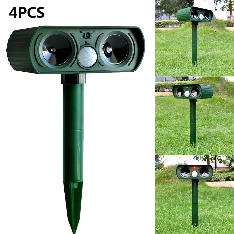 Green Multi-Functional Solar Animal Repellent Device, Equipped with Motion Sensor, Suitable for Squirrels, Mice, Raccoons, Dogs. Suitable for Gardens, Farms, And Yards