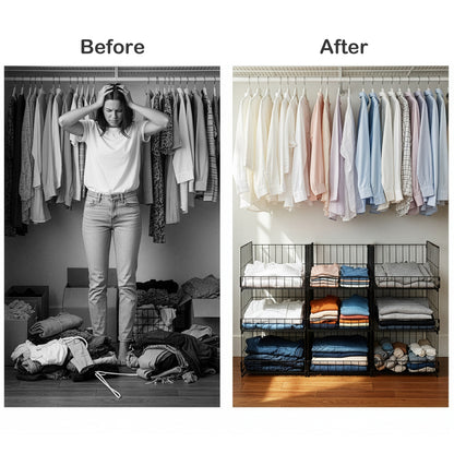 4 Pack Sliding Drawer Wardrobe Organizer, Heavy Duty Stackable Closet Storage Bins with Dividers, Foldable Clothe Organizer Cubes for Bedroom, Cabinet, Kitchen & Cupboard, Space Saving Storage Boxes
