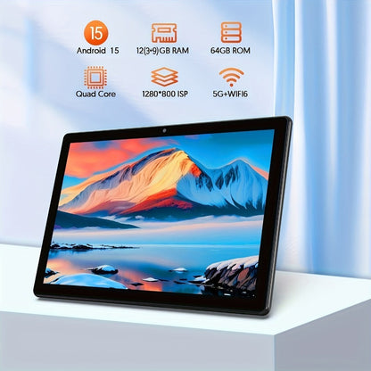 Android 15 Tablet 10.1 Inch 12GB RAM 64GB ROM 1TB Expandable 6000mAh Dual Camera WiFi Leather Case or Keyboard Set Multiple Bundle Options