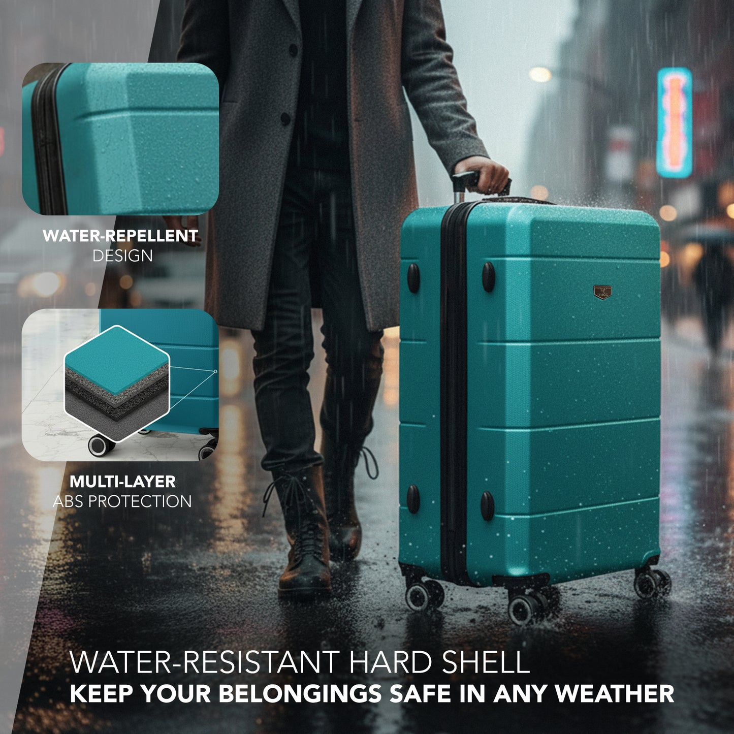 LUGG - Jetset 75x49x29cm Large Suitcase – Lightweight Hard Shell Luggage with TSA Lock – Water-Resistant ABS Spinner Suitcase – 4 Wheels Travel Bag- Midnight Blue (28 inch)
