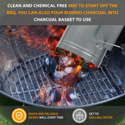BBQ Chimney Starter – Charcoal Coal Starter & Food Lighter for Heavy Duty BBQ Grill, Coal Burner Kit with Heat-Resistant Handle – Quick Fire Starters for Barbecue, Camping & Outdoor Cooking