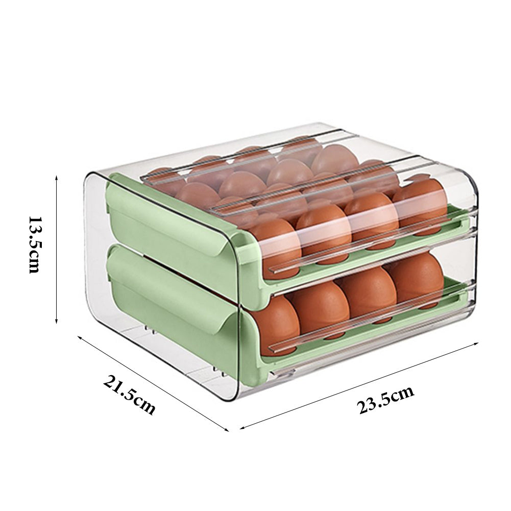 32-grid Double-layer Drawer Egg Box, Egg Storage Container Egg Holder, Plastic Egg Storage Box for Refrigeration, Light Green
