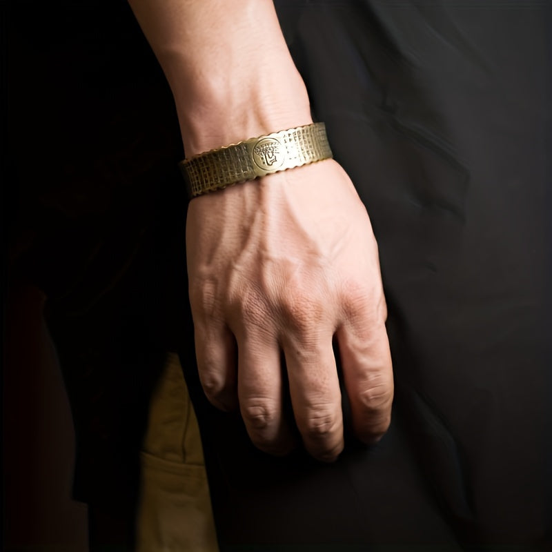 Narrative-Engraved Copper Cuff Bangle