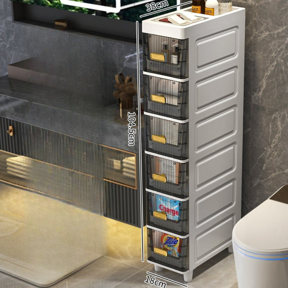 3/4/5/6 Tier Plastic Storage Bins with Drawer - Kitchen Narrow Shelf Storage Cabinet, Stackable Containers, Organizer System for Closet, Bathroom, Home, Office, Dorm